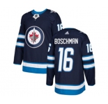 Youth Adidas Winnipeg Jets #16 Laurie Boschman Authentic Navy Blue Home NHL Jersey