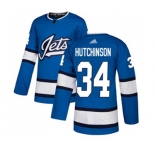 Youth Adidas Winnipeg Jets #34 Michael Hutchinson Premier Blue Alternate NHL Jersey