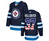 Youth Adidas Winnipeg Jets #37 Connor Hellebuyck Authentic Navy Blue USA Flag Fashion NHL Jersey