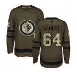 Youth Adidas Winnipeg Jets #64 Logan Stanley Authentic Green Salute to Service NHL Jersey