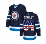 Youth Adidas Winnipeg Jets #64 Logan Stanley Authentic Navy Blue USA Flag Fashion NHL Jersey