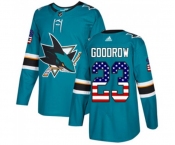 Adidas San Jose Sharks #23 Barclay Goodrow Authentic Teal Green USA Flag Fashion NHL Jersey