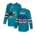 Adidas San Jose Sharks #28 Timo Meier Authentic Teal Green USA Flag Fashion NHL Jersey