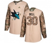 Adidas San Jose Sharks #30 Aaron Dell Authentic Camo Veterans Day Practice NHL Jersey
