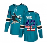 Adidas San Jose Sharks #42 Joel Ward Authentic Teal Green USA Flag Fashion NHL Jersey