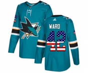 Adidas San Jose Sharks #42 Joel Ward Authentic Teal Green USA Flag Fashion NHL Jersey