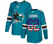 Adidas San Jose Sharks #62 Kevin Labanc Authentic Teal Green USA Flag Fashion NHL Jersey