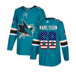 Adidas San Jose Sharks #68 Melker Karlsson Authentic Teal Green USA Flag Fashion NHL Jersey