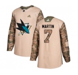 Adidas San Jose Sharks #7 Paul Martin Authentic Camo Veterans Day Practice NHL Jersey