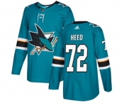 Adidas San Jose Sharks #72 Tim Heed Authentic Teal Green Home NHL Jersey