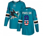 Adidas San Jose Sharks #8 Joe Pavelski Authentic Teal Green USA Flag Fashion NHL Jersey