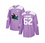 Men Adidas San Jose Sharks #62 Kevin Labanc Purple Authentic Fights Cancer Stitched NHL Jersey