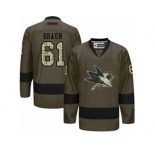 Men's Reebok San Jose Sharks #61 Justin Braun Authentic Green Salute to Service NHL Jersey
