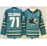 Men's San Jose Sharks #71 Macklin Celebrini Teal 2026 With C Patch Stitched Hockey Jersey