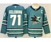 Men's San Jose Sharks #71 Macklin Celebrini Teal 2026 With C Patch Stitched Hockey Jersey