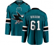 San Jose Sharks #61 Justin Braun Fanatics Branded Teal Green Home Breakaway NHL Jersey