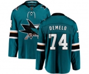 San Jose Sharks #74 Dylan DeMelo Fanatics Branded Teal Green Home Breakaway NHL Jersey