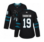 Women Adidas San Jose Sharks #19 Joe Thornton Authentic Black Alternate NHL Jersey