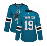 Women Adidas San Jose Sharks #19 Joe Thornton Authentic Teal Green Home NHL Jersey