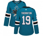 Women Adidas San Jose Sharks #19 Joe Thornton Premier Teal Green Home NHL Jersey