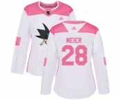 Women Adidas San Jose Sharks #28 Timo Meier Authentic White Pink Fashion NHL Jersey