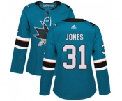 Women Adidas San Jose Sharks #31 Martin Jones Premier Teal Green Home NHL Jersey