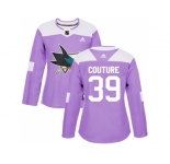 Women Adidas San Jose Sharks #39 Logan Couture Purple Authentic Fights Cancer Stitched NHL Jersey