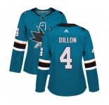 Women Adidas San Jose Sharks #4 Brenden Dillon Premier Teal Green Home NHL Jersey