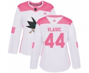 Women Adidas San Jose Sharks #44 Marc-Edouard Vlasic Authentic White Pink Fashion NHL Jersey