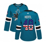Women Adidas San Jose Sharks #48 Tomas Hertl Authentic Teal Green USA Flag Fashion NHL Jersey
