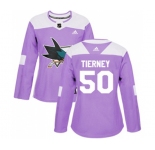 Women Adidas San Jose Sharks #50 Chris Tierney Authentic Purple Fights Cancer Practice NHL Jersey
