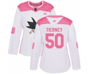 Women Adidas San Jose Sharks #50 Chris Tierney Authentic White Pink Fashion NHL Jersey