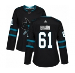 Women Adidas San Jose Sharks #61 Justin Braun Authentic Black Alternate NHL Jersey