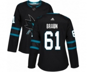 Women Adidas San Jose Sharks #61 Justin Braun Authentic Black Alternate NHL Jersey
