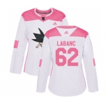 Women Adidas San Jose Sharks #62 Kevin Labanc Authentic White Pink Fashion NHL Jersey