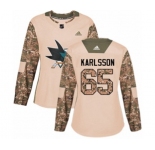 Women Adidas San Jose Sharks #65 Erik Karlsson Authentic Camo Veterans Day Practice NHL Jersey