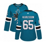 Women Adidas San Jose Sharks #65 Erik Karlsson Authentic Teal Green Home NHL Jersey