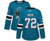 Women Adidas San Jose Sharks #72 Tim Heed Premier Teal Green Home NHL Jersey