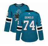 Women Adidas San Jose Sharks #74 Dylan DeMelo Authentic Teal Green Home NHL Jersey