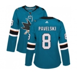 Women Adidas San Jose Sharks #8 Joe Pavelski Authentic Teal Green Home NHL Jersey