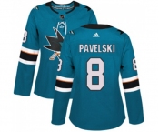 Women Adidas San Jose Sharks #8 Joe Pavelski Authentic Teal Green Home NHL Jersey