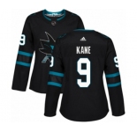Women Adidas San Jose Sharks #9 Evander Kane Authentic Black Alternate NHL Jersey