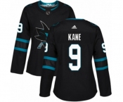 Women Adidas San Jose Sharks #9 Evander Kane Authentic Black Alternate NHL Jersey