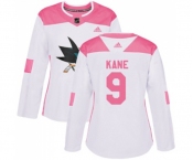 Women Adidas San Jose Sharks #9 Evander Kane Authentic White Pink Fashion NHL Jersey