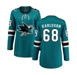 Women San Jose Sharks #68 Melker Karlsson Fanatics Branded Teal Green Home Breakaway NHL Jersey
