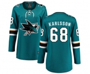Women San Jose Sharks #68 Melker Karlsson Fanatics Branded Teal Green Home Breakaway NHL Jersey