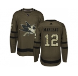 Youth Adidas San Jose Sharks #12 Patrick Marleau Green Salute to Service Stitched NHL Jersey