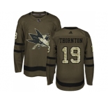 Youth Adidas San Jose Sharks #19 Joe Thornton Green Salute to Service Stitched NHL Jersey