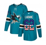 Youth Adidas San Jose Sharks #62 Kevin Labanc Authentic Teal Green USA Flag Fashion NHL Jersey