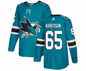 Youth Adidas San Jose Sharks #65 Erik Karlsson Premier Teal Green Home NHL Jersey
